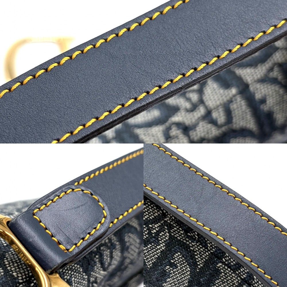 Dior Oblique Saddle Bag Canvas Leather Navy Gold — view 9