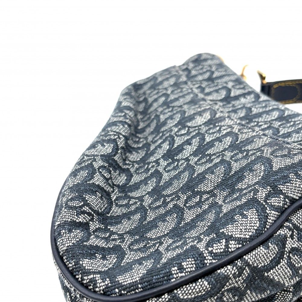 Dior Oblique Saddle Bag Canvas Leather Navy Gold — view 6