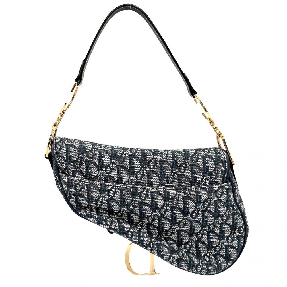 Dior Oblique Saddle Bag Canvas Leather Navy Gold — view 2