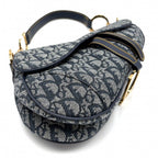 Dior Oblique Saddle Bag Canvas Leather Navy Gold — view 3