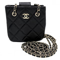 Chanel Shoulder Bag Mini Pochette CC Logo Crossbody Quilted Leather Black Gold