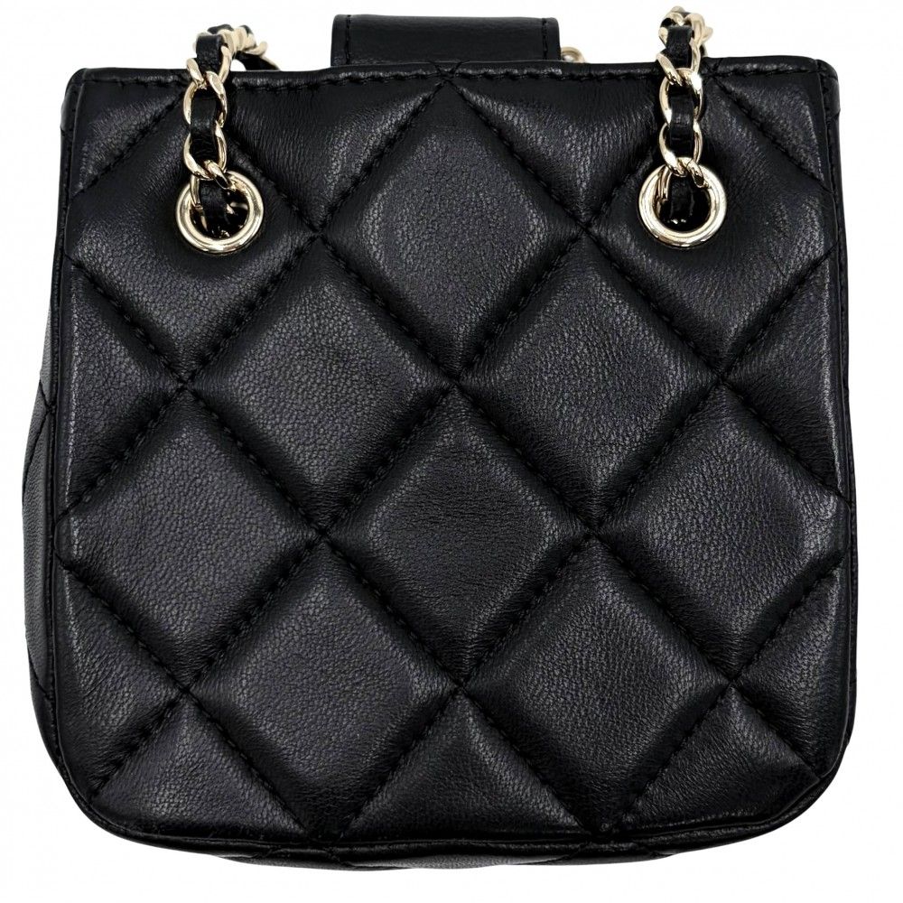 Chanel Shoulder Bag Mini Pochette CC Logo Crossbody Quilted Leather Black Gold — view 2