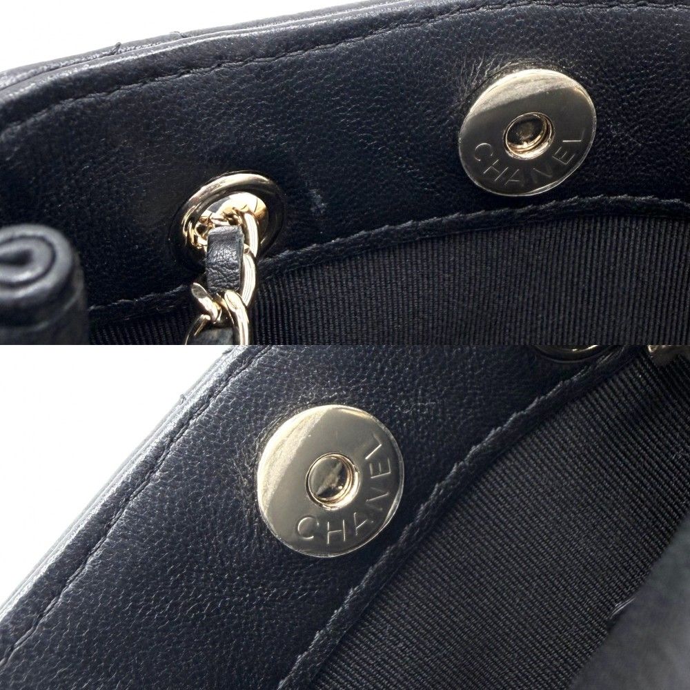 Chanel Shoulder Bag Mini Pochette CC Logo Crossbody Quilted Leather Black Gold — view 8