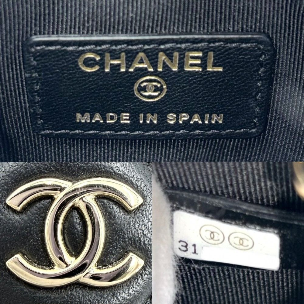 Chanel Shoulder Bag Mini Pochette CC Logo Crossbody Quilted Leather Black Gold — view 5