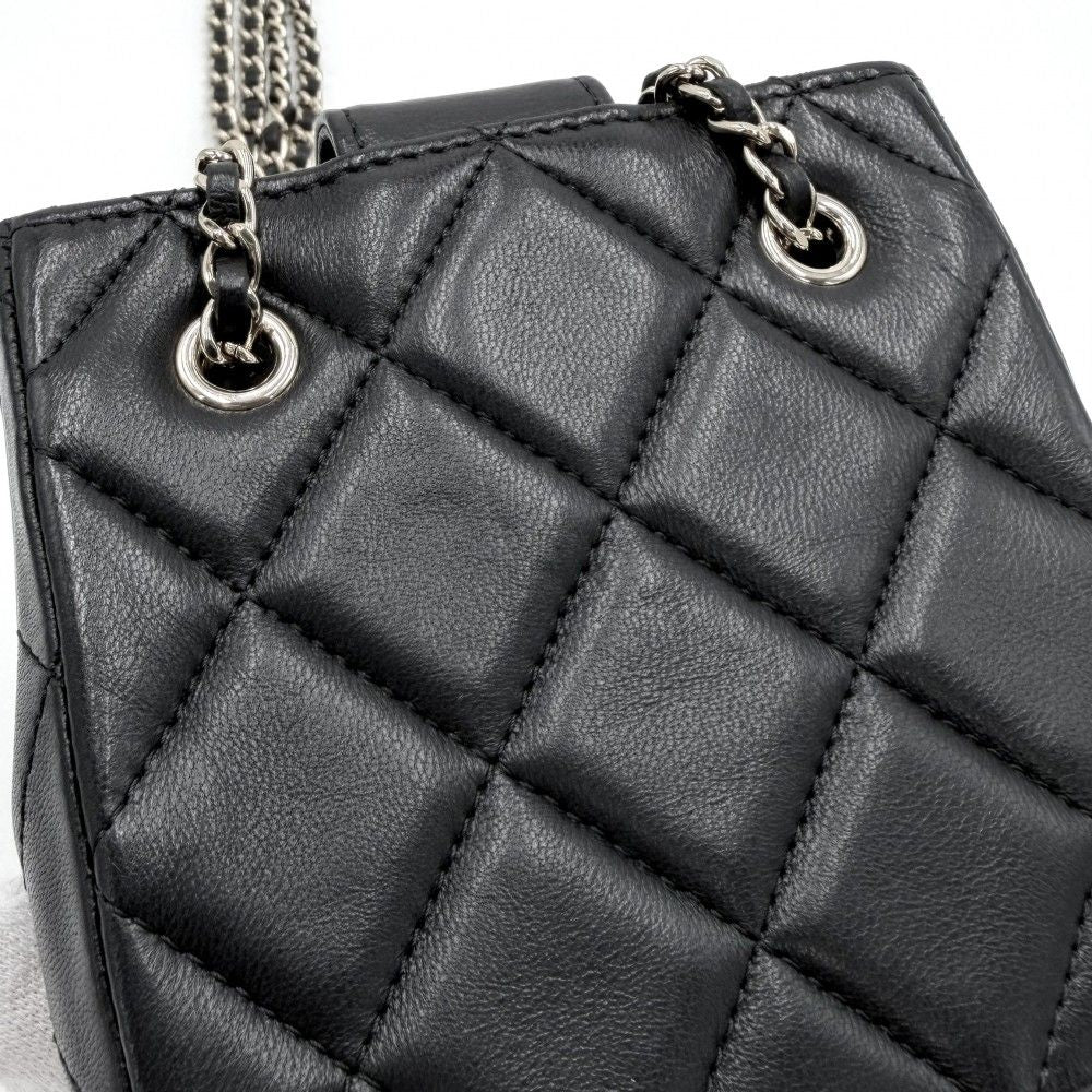 Chanel Shoulder Bag Mini Pochette CC Logo Crossbody Quilted Leather Black Gold — view 6