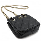 Chanel Shoulder Bag Mini Pochette CC Logo Crossbody Quilted Leather Black Gold — view 3