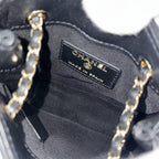 Chanel Shoulder Bag Mini Pochette CC Logo Crossbody Quilted Leather Black Gold — view 4