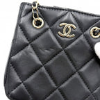 Chanel Shoulder Bag Mini Pochette CC Logo Crossbody Quilted Leather Black Gold — view 7