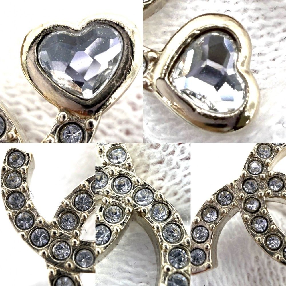Chanel Earrings CC Logo Rhinestone Gold — view 6