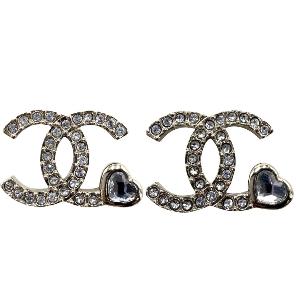 Chanel Earrings CC Logo Rhinestone Gold