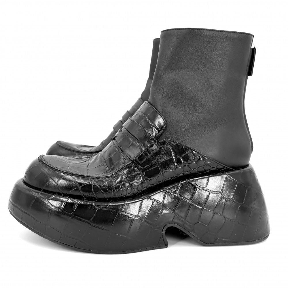 Loewe Boots Croco Embossed Short Shoes 39 Thick Sole Leather Black — view 3
