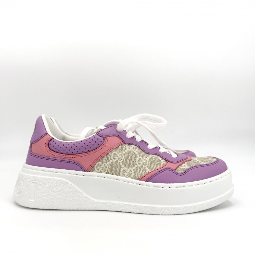Gucci Sneakers Low Cut Shoes 38 GG Supreme Canvas Leather Beige White — view 2
