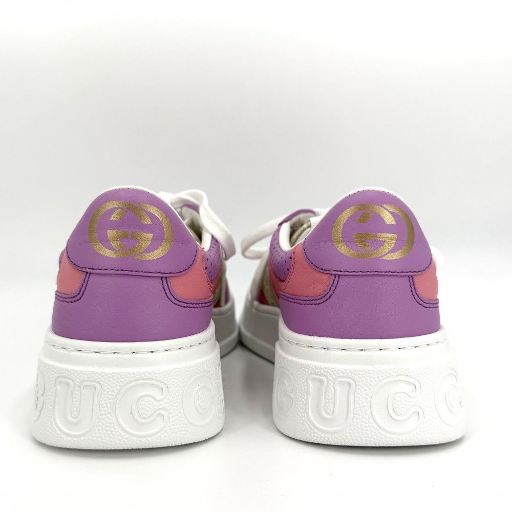 Gucci Sneakers Low Cut Shoes 38 GG Supreme Canvas Leather Beige White — view 4