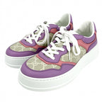 Gucci Sneakers Low Cut Shoes 38 GG Supreme Canvas Leather Beige White