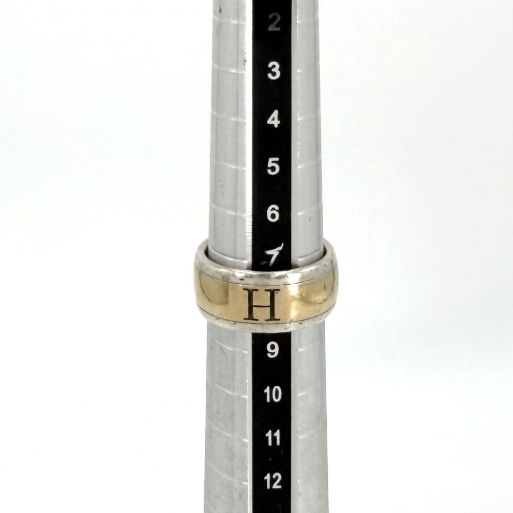 Hermes Ring Logo 18k YG 48 Combination Gold 925 Sterling Silver