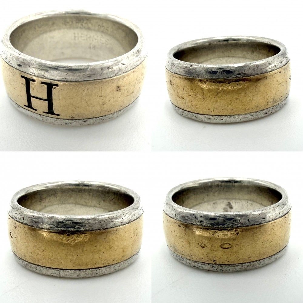 Hermes Ring Logo 18k YG 48 Combination Gold 925 Sterling Silver