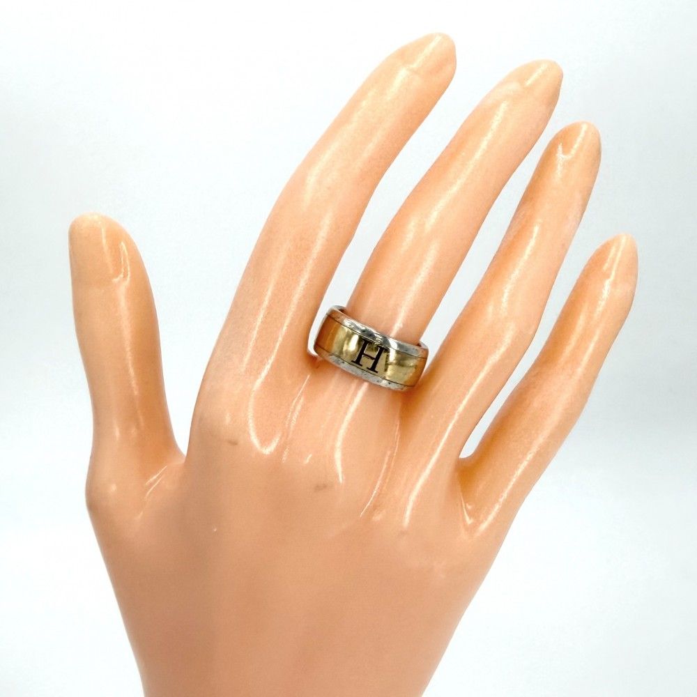Hermes Ring Logo 18k YG 48 Combination Gold 925 Sterling Silver