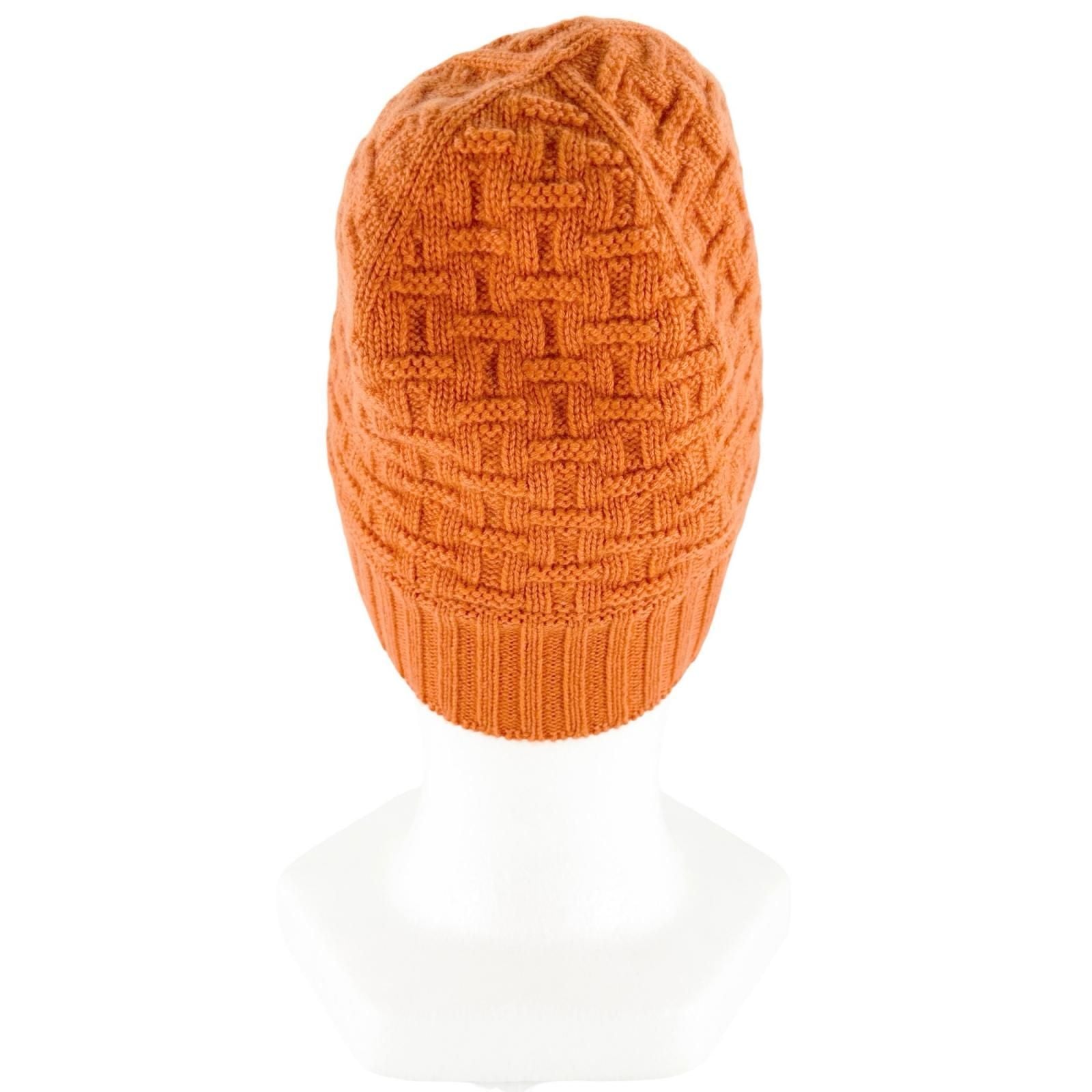Hermes Cashmere Logo Knitted Beanie Knit Cap Orange — view 4