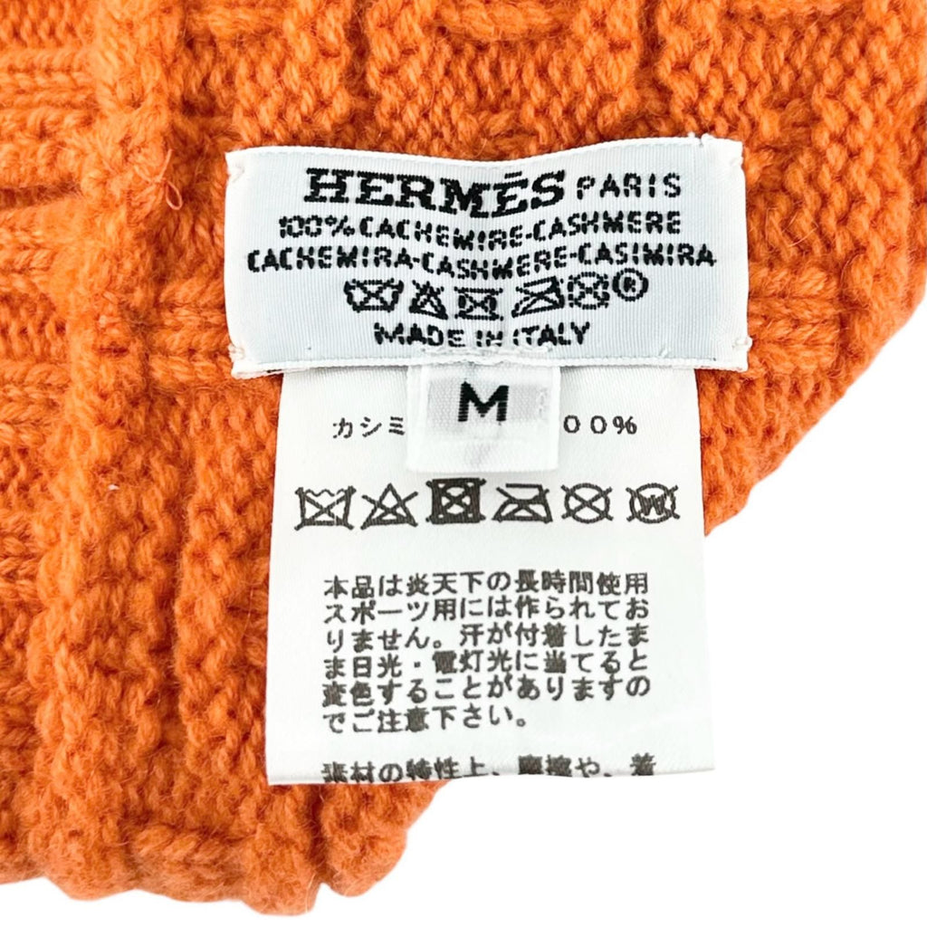Hermes Cashmere Logo Knitted Beanie Knit Cap Orange — view 8