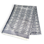 Chanel Cashmere CC Logo Double C Large Fringe Shawl Navy White Scarf
