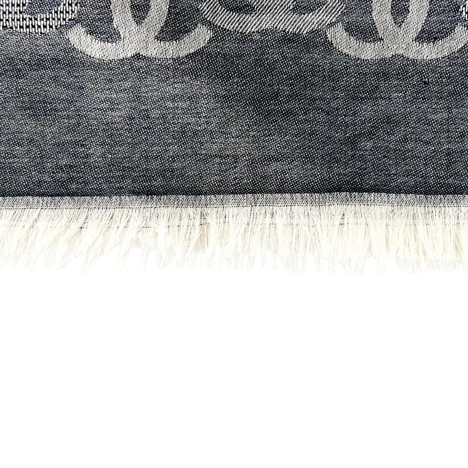 Chanel Cashmere CC Logo Double C Large Fringe Shawl Navy White Scarf — view 4
