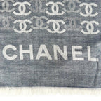Chanel Cashmere CC Logo Double C Large Fringe Shawl Navy White Scarf — view 5
