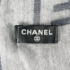 Chanel Cashmere CC Logo Double C Large Fringe Shawl Navy White Scarf — view 6