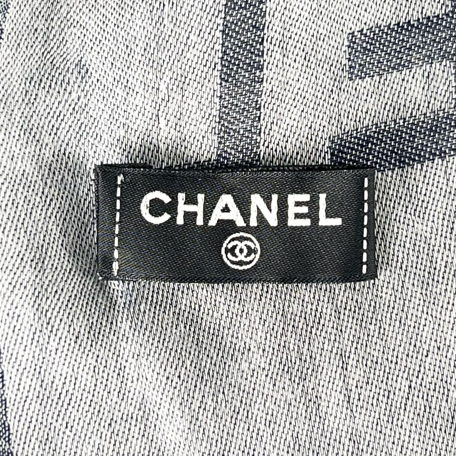 Chanel Cashmere CC Logo Double C Large Fringe Shawl Navy White Scarf — view 6