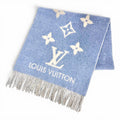Louis Vuitton Echarpe Reykjavik Cashmere 100% Monogram Fringe Scarf Blue