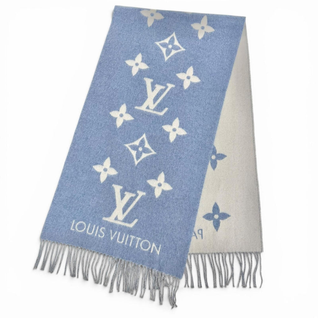 Louis Vuitton Echarpe Reykjavik Cashmere 100% Monogram Fringe Scarf Blue — view 2