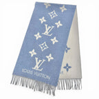 Louis Vuitton Echarpe Reykjavik Cashmere 100% Monogram Fringe Scarf Blue — view 2