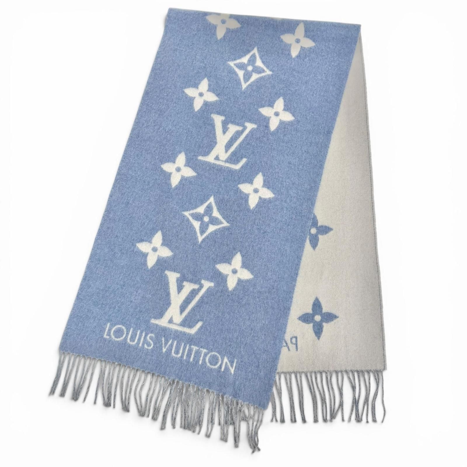 Louis Vuitton Echarpe Reykjavik Cashmere 100% Monogram Fringe Scarf Blue — view 2