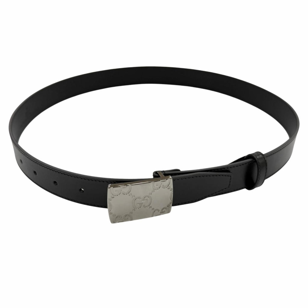 Gucci GG Logo Square Buckle Leather Belt Black Silver 90 36 Recommended — view 3