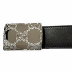 Gucci GG Logo Square Buckle Leather Belt Black Silver 90 36 Recommended — view 4