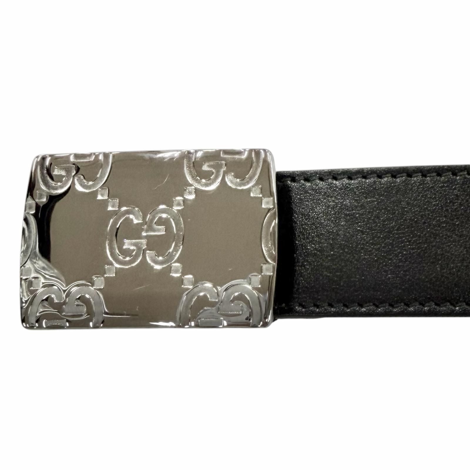 Gucci GG Logo Square Buckle Leather Belt Black Silver 90 36 Recommended — view 4