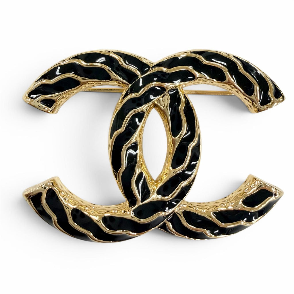 Chanel CC Logo Brooch Gold Black
