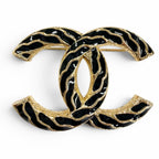 Chanel CC Logo Brooch Gold Black