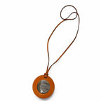 Hermes Vintage in the Pocket Loupe Necklace Leather Mirror Orange with — view 3
