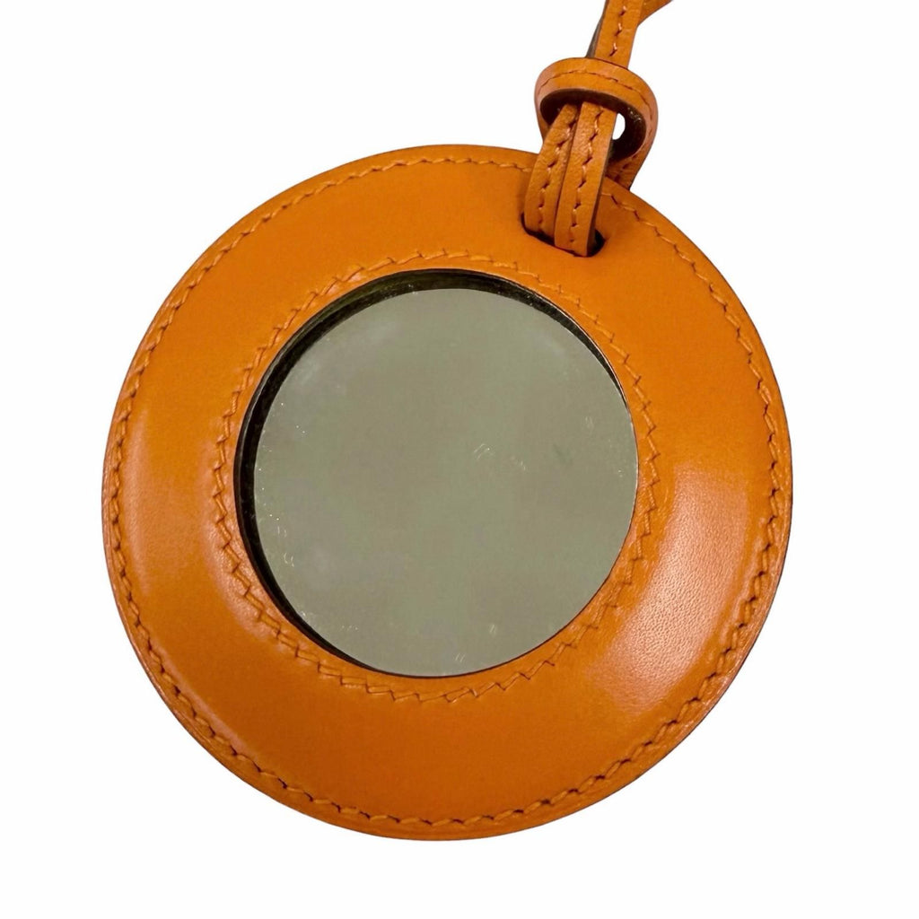 Hermes Vintage in the Pocket Loupe Necklace Leather Mirror Orange with
