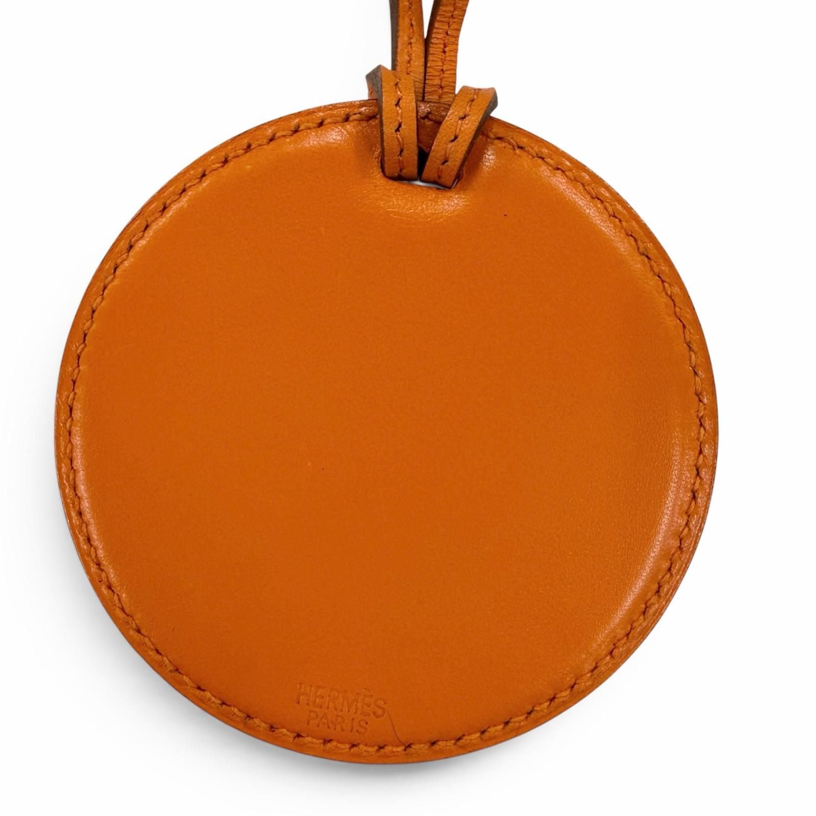 Hermes Vintage in the Pocket Loupe Necklace Leather Mirror Orange with — view 5