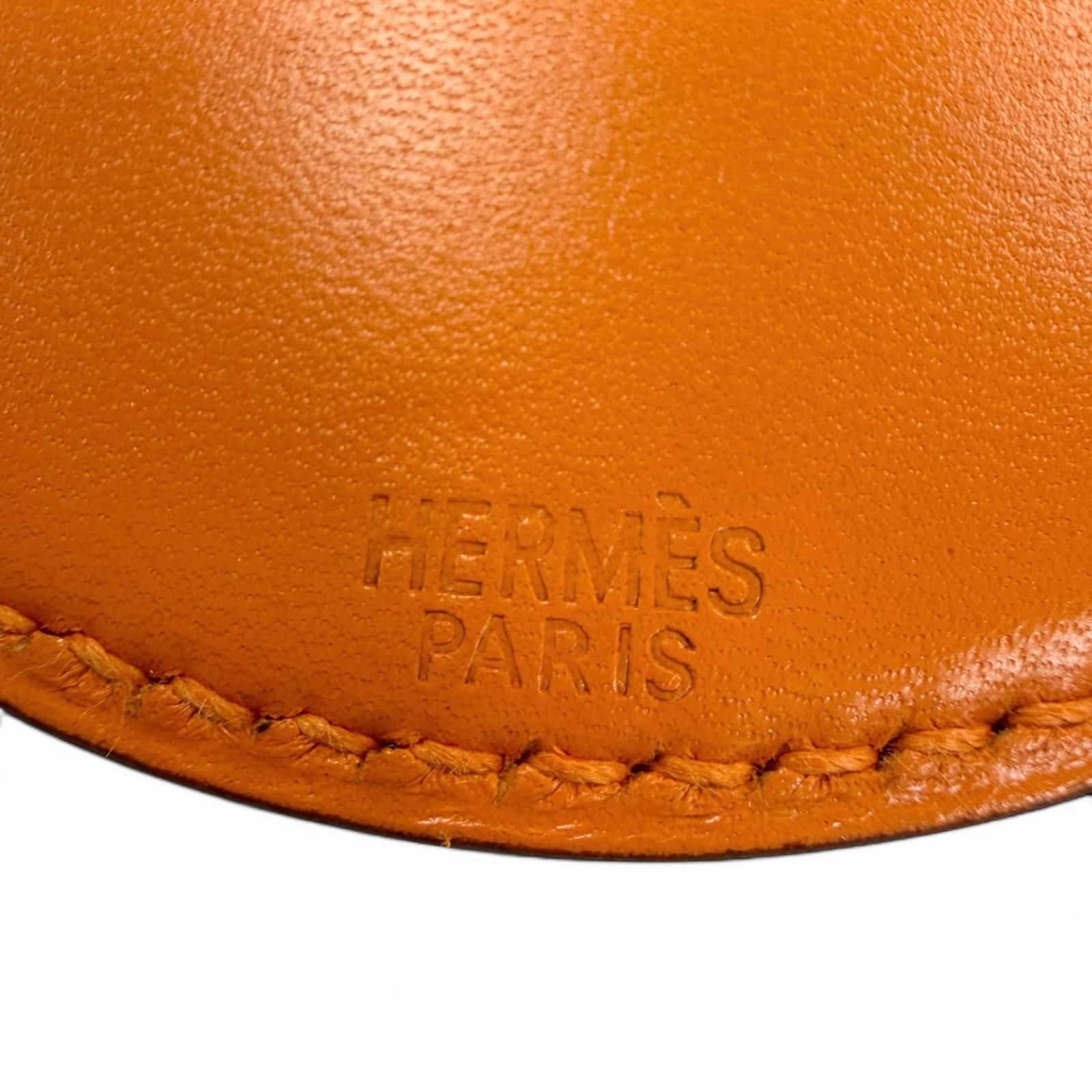 Hermes Vintage in the Pocket Loupe Necklace Leather Mirror Orange with — view 7