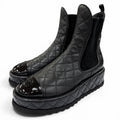 Chanel CC Logo Quilted Leather Side Gore Boots Lightweight Short Black