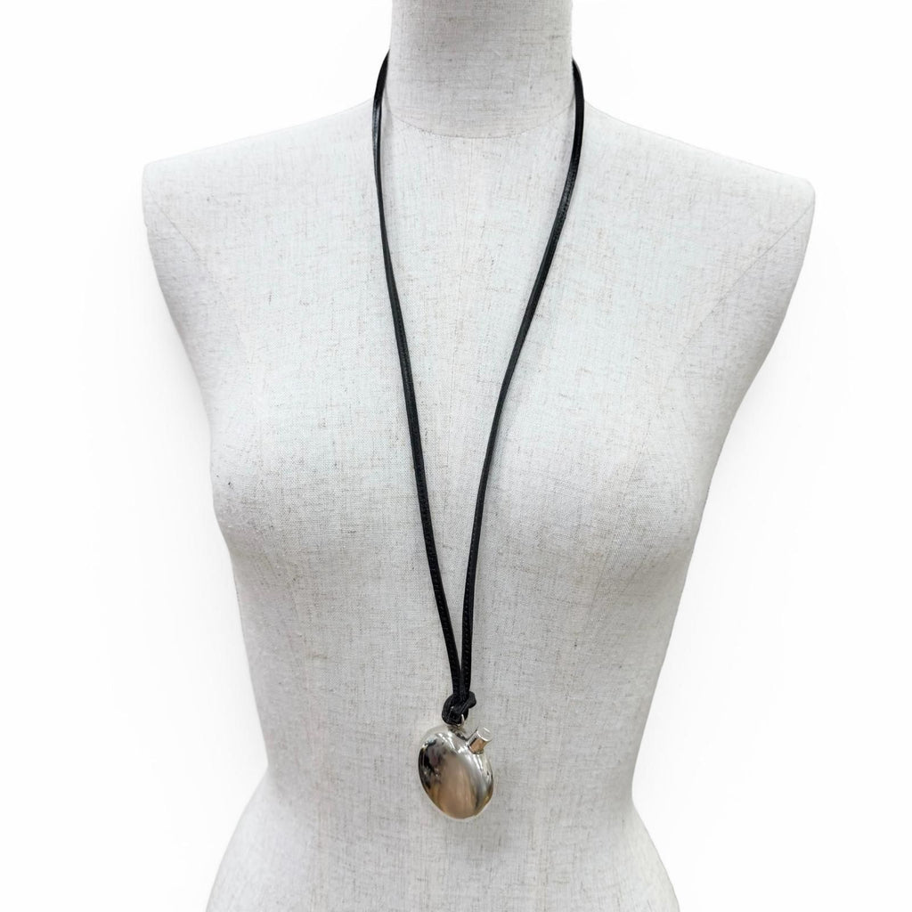 Hermes Vintage 925 Leather Perfume Bottle Pendant Silver Black — view 5