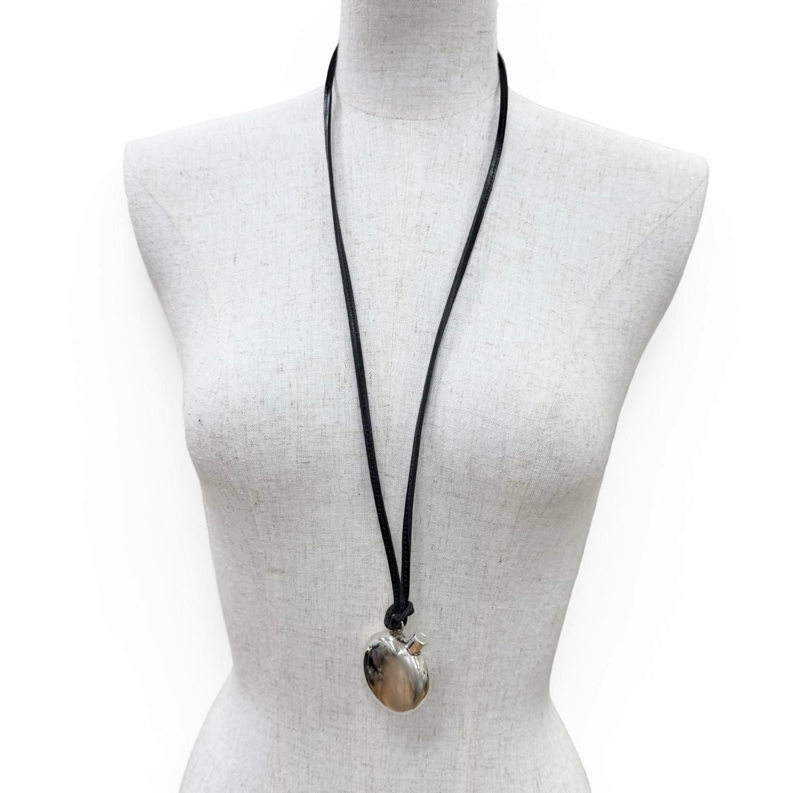 Hermes Vintage 925 Leather Perfume Bottle Pendant Silver Black — view 5