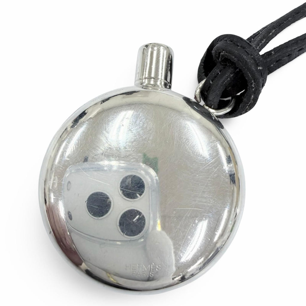 Hermes Vintage 925 Leather Perfume Bottle Pendant Silver Black — view 3
