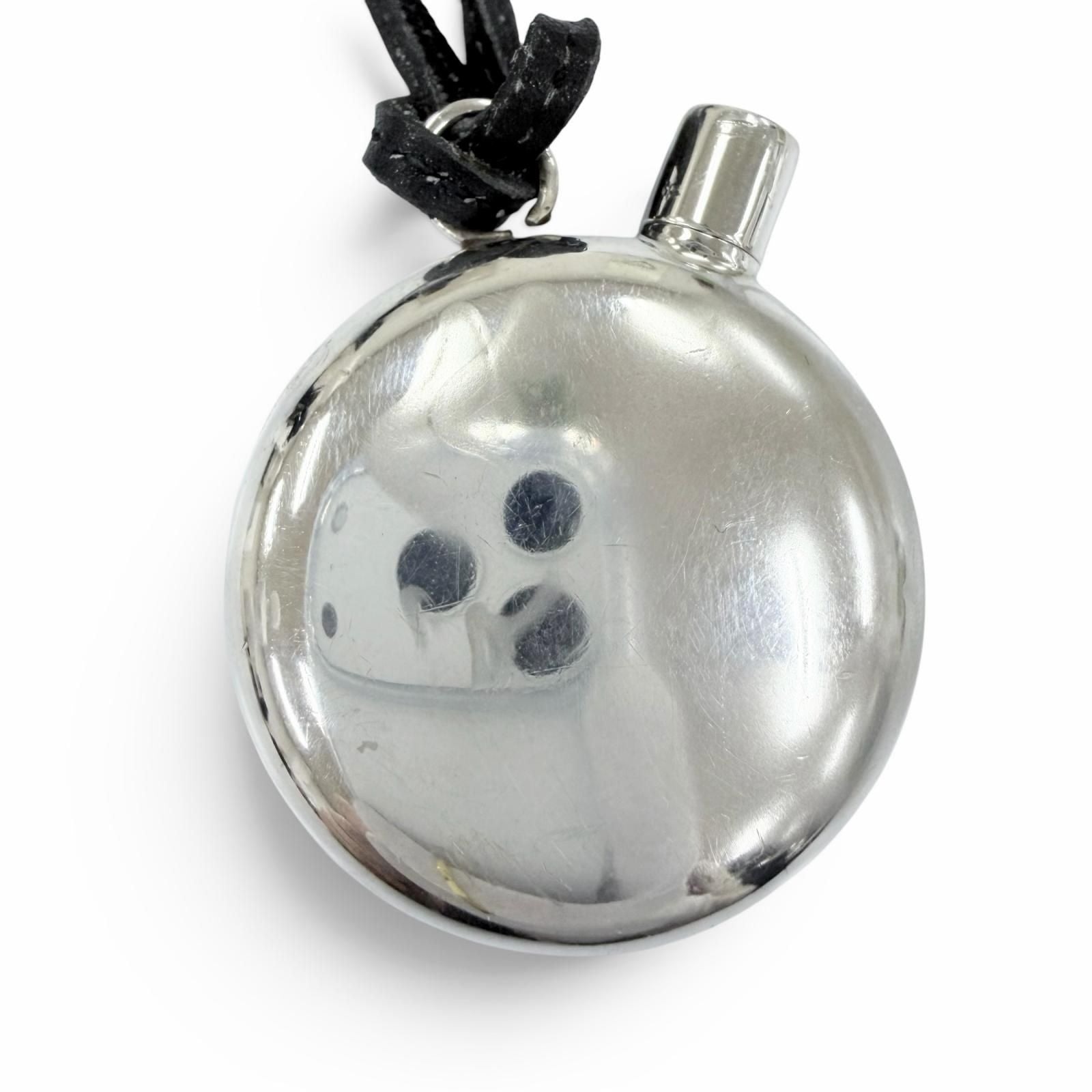 Hermes Vintage 925 Leather Perfume Bottle Pendant Silver Black