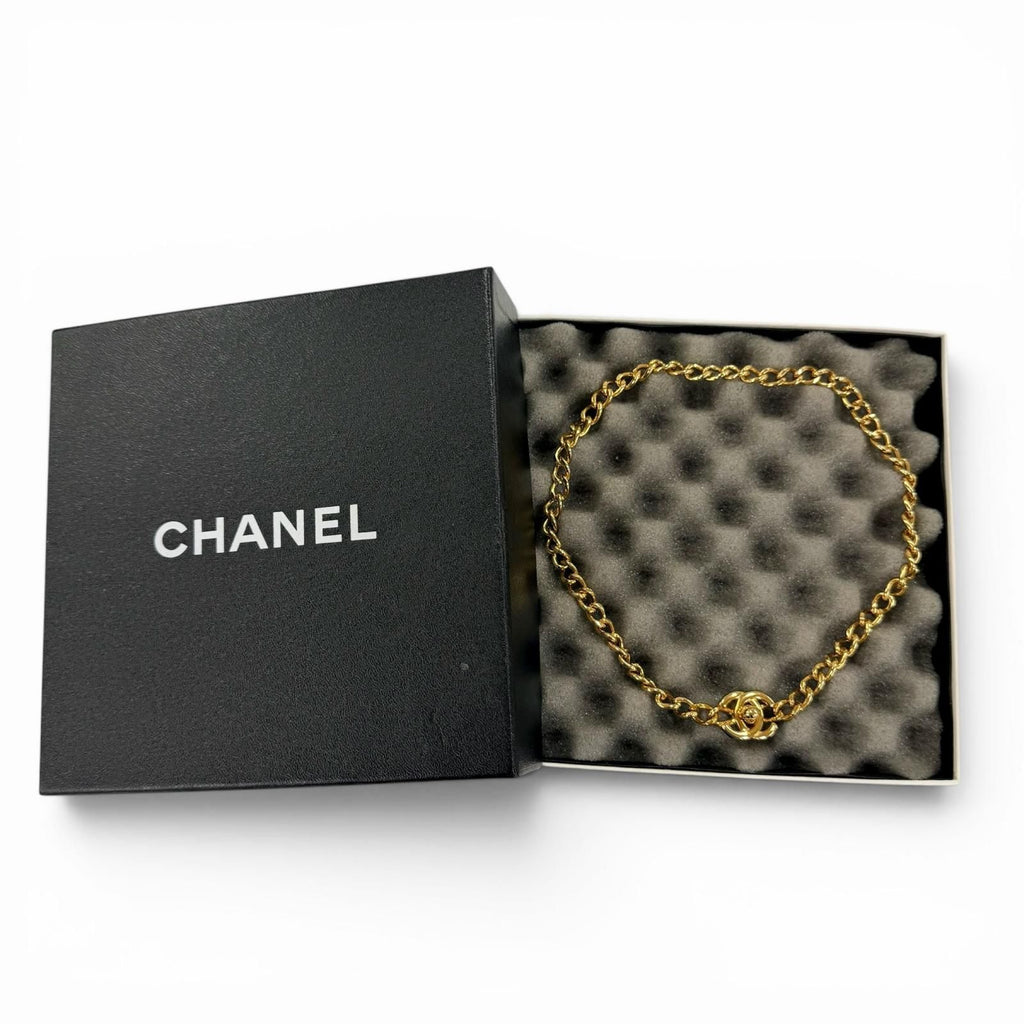 Chanel Vintage CC Logo Turnlock Necklace Gold — view 2