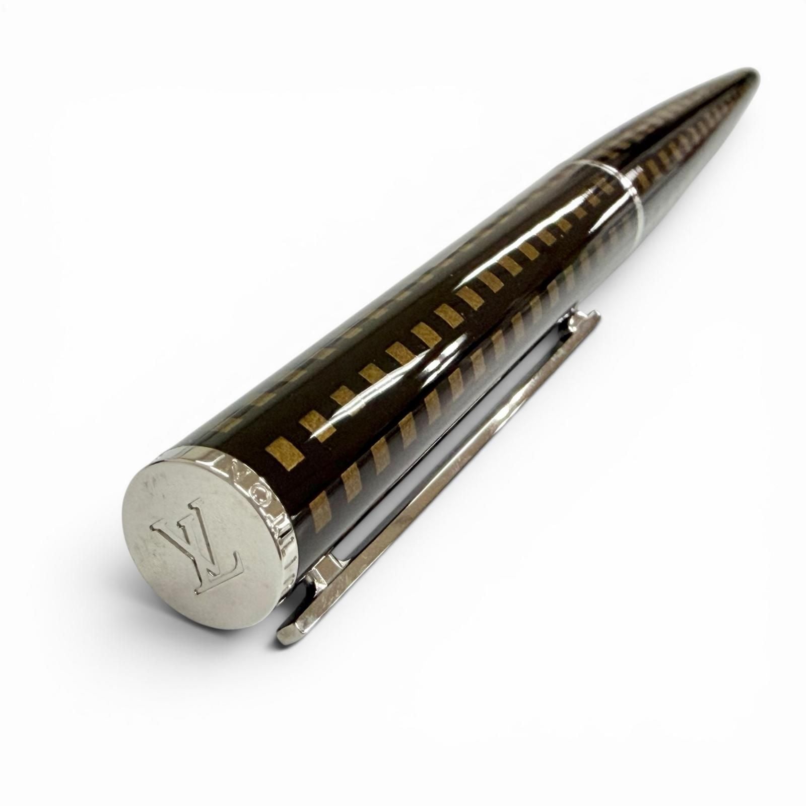Louis Vuitton Jet Rack Damier Twist Ballpoint Pen Dark Brown Handwriting — view 4