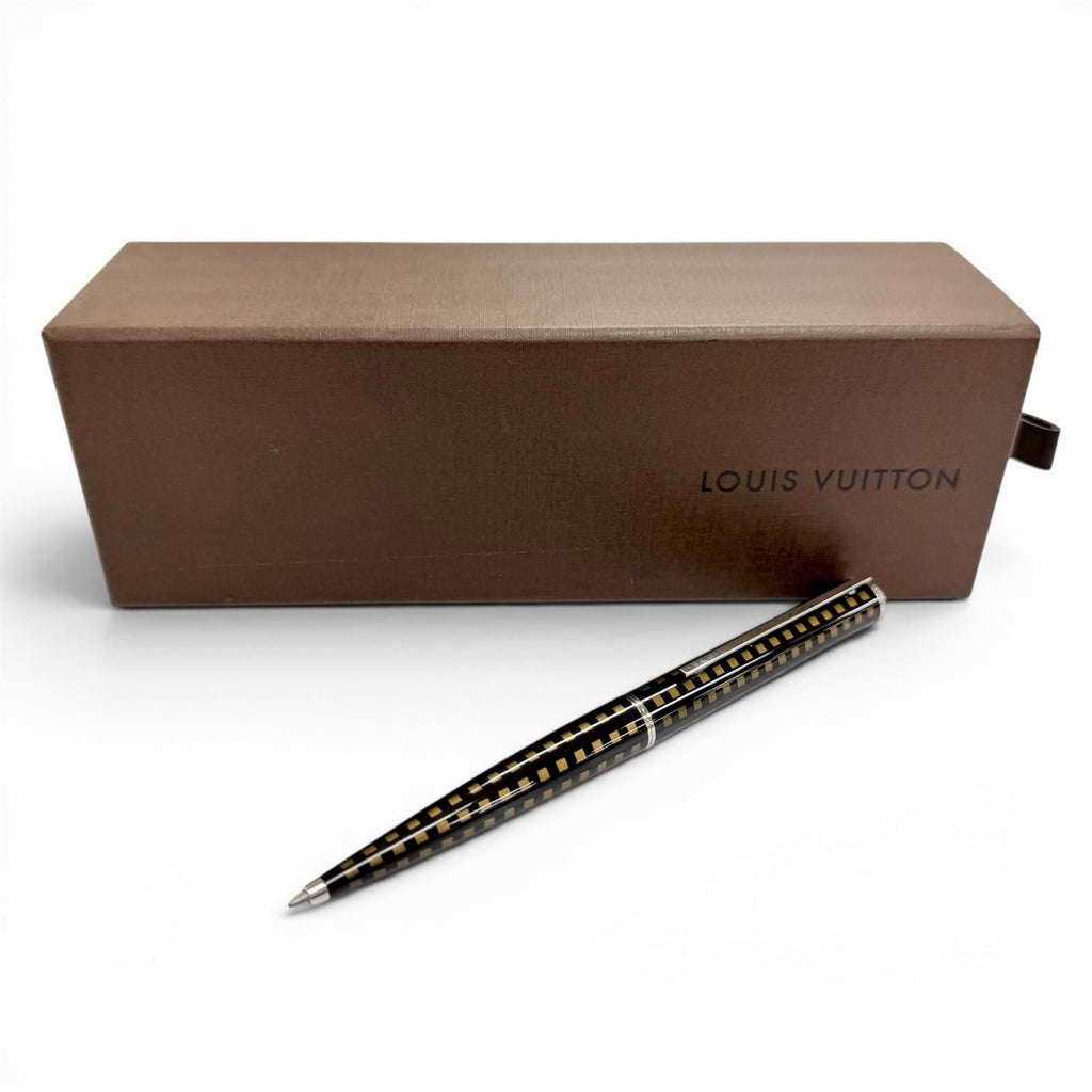 Louis Vuitton Jet Rack Damier Twist Ballpoint Pen Dark Brown Handwriting — view 2