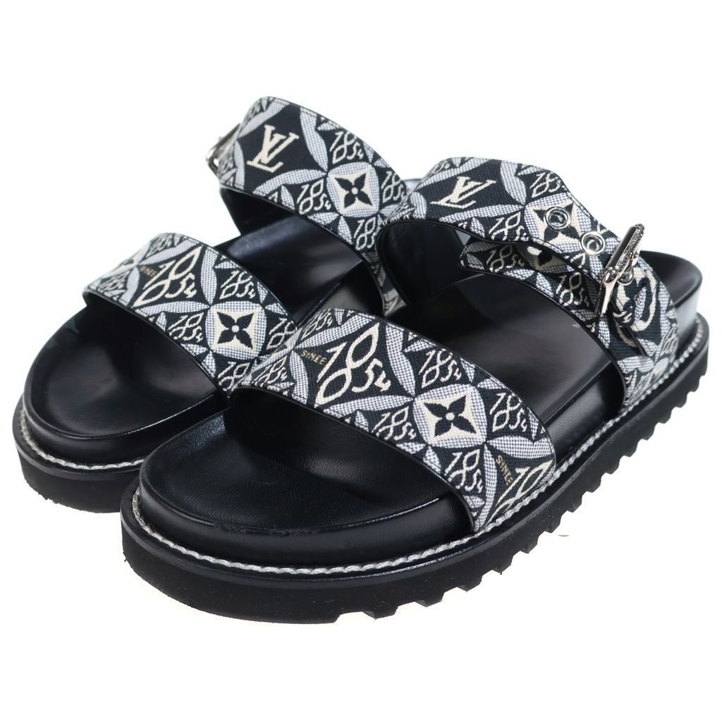 Louis Vuitton Paseo Line Since Jacquard Flat Sandals Shoes Black — view 2